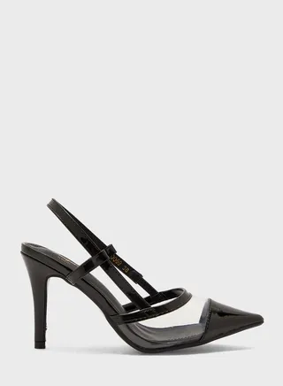 Pointed Slingback Stiletto With Perplex And Cutout Straps