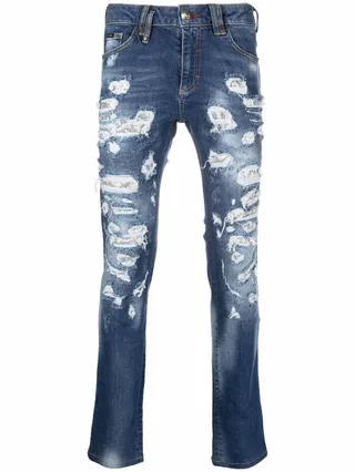 Mesh Ripped-Detail Jeans