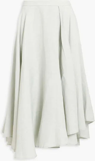 Asymmetric ruffled linen-blend gauze midi skirt