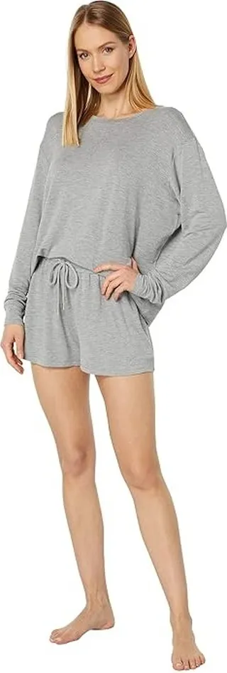 Honeydew Intimates Good Times Long Sleeve Shortie Set (Heather Grey) Women's Pajama Sets