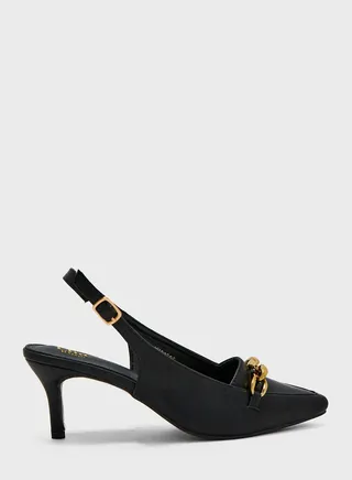 Chunky Chain-Embellished Slingback Pumps