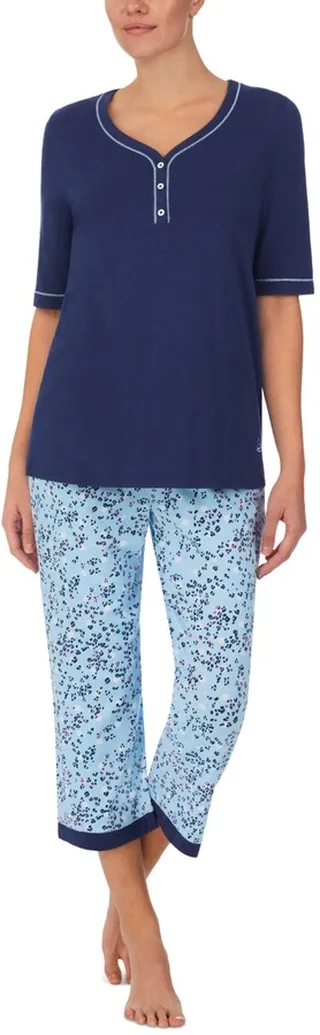 Cuddl Duds Henley Top & Capri Pants Pajama Set