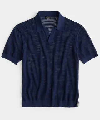 Cotton-Nylon Mesh Polo in Navy