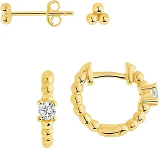 2-Pair 14K Goldplated & Cubic Zirconia Earrings Set
