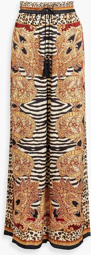 Printed silk wide-leg pants