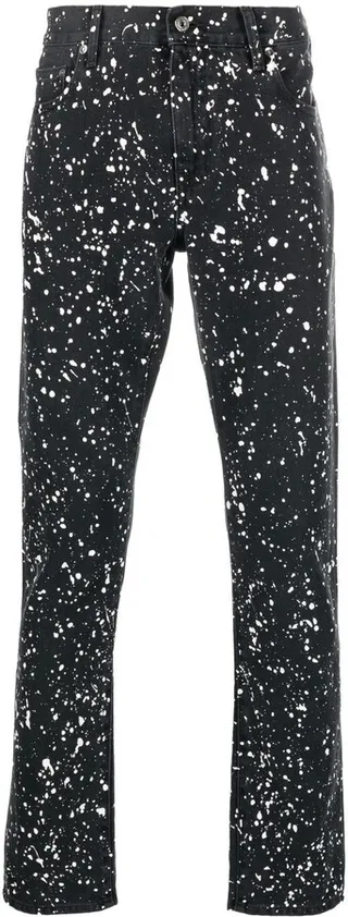 Diag-stripe paint-splatter skinny jeans