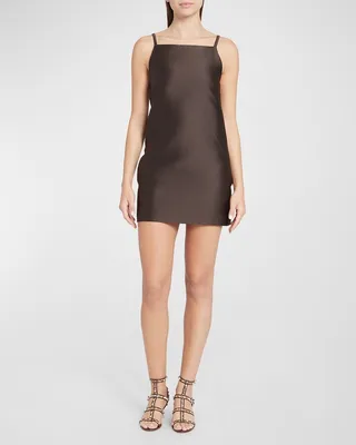 Square-Neck Silk Mini Dress