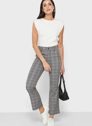 High Waist Check Pants