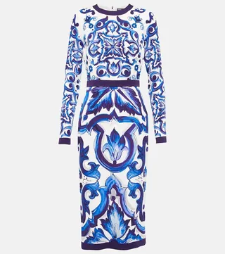 Printed silk midi dress