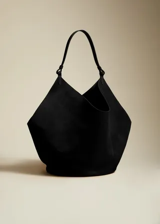 The Medium Lotus Tote in Black Suede