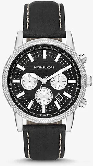 Oversized Hutton Silver-Tone and Leather Watch