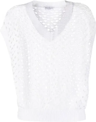 open-knit V-neck vest