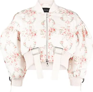 Floral-Print Cropped Bomber Jacket