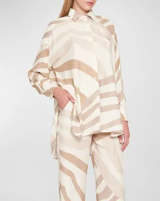 Abstract-Print Button Down Silk Shirt