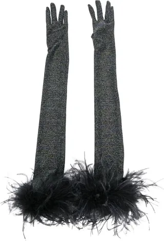 Feather-Trim Opera Gloves