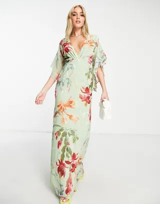 Hope & Ivy backless maxi dress in sage green floral