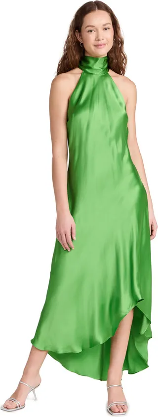 FRAME Draped Neck Tie Halter Dress