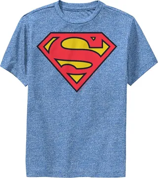 Boy's Superman Classic Logo Performance Tee - Royal Blue Heather - Small