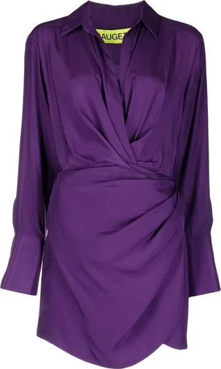 draped V-neck mini shirtdress