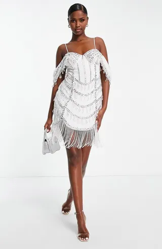 Embellished Fringe Cocktail Dress