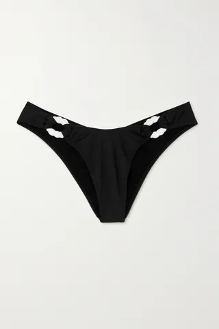 Leslie Amon - Poupy Embellished Jersey Bikini Briefs - Black