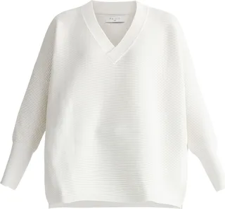 PAISIE - Paisie V-Neck Ribbed Jumper In White