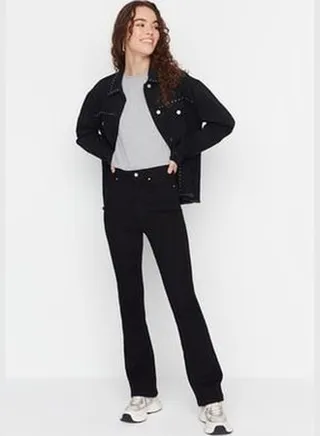 Black High Waist Flare Jeans in Black that won't fade TWOAW23JE00250