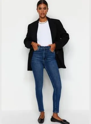 Navy Blue High Waist Skinny Jeans TWOAW24JE00068