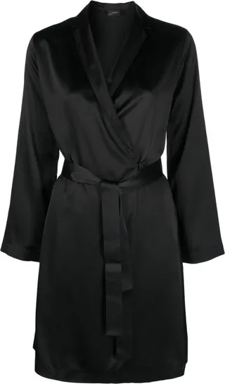 Black Gloss Effect Tied Short Robe
