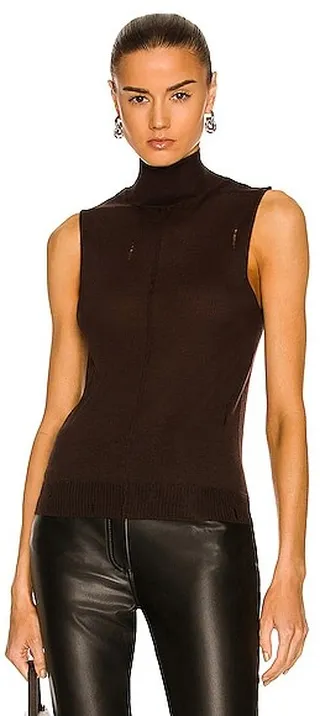 Amiri Cashmere Mock Neck Tank Top in Brown