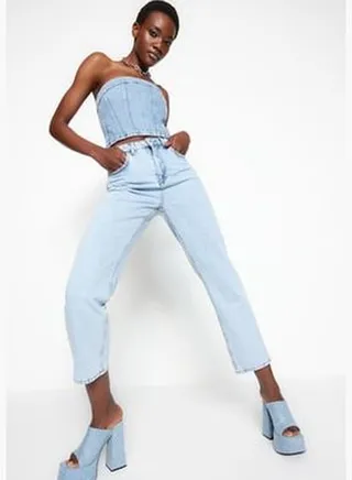 Light Blue High Waist Straight Jeans TWOSS23JE00089