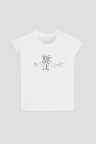 Embroidered printed cotton-jersey T-shirt