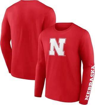 Men's Fanatics Branded Red Nebraska Huskers Double Time 2-Hit Long Sleeve T-shirt
