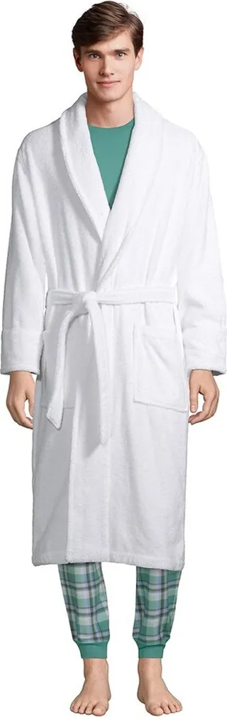 Lands' End Men's Tall Calf Length Turkish Terry Robe - Medium Tall - White