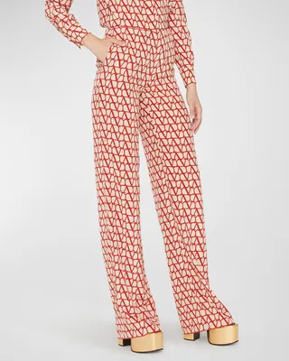 V-Logo Crepe De Chine Wide-Leg Pants