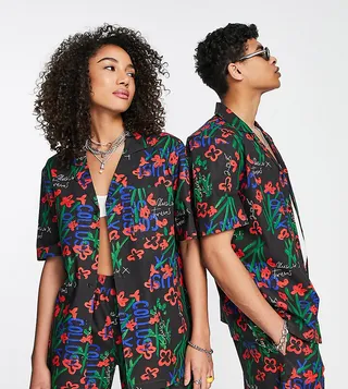 COLLUSION Unisex shirt in floral print - part of a set