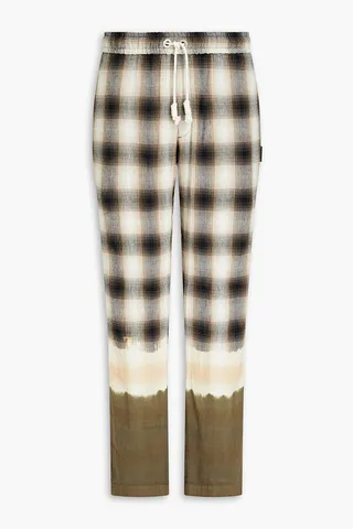 Printed linen-blend track pants