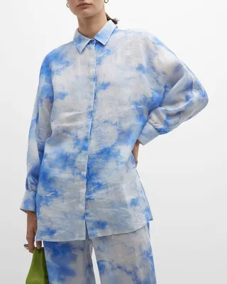 Button-Down Dolman-Sleeve Linen Blouse