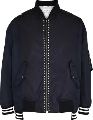 Valentino Rockstud Untitled Nylon Bomber Jacket