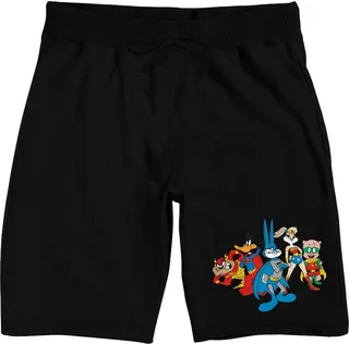 WB 100: Looney Tunes Mashups Super Tune Squad Men’s Black Sleep Pajama Shorts-Large