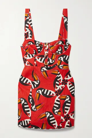 Farm Rio - Printed Linen Mini Dress - Red