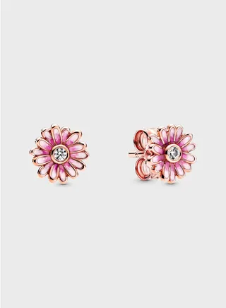Pink Daisy Flower Stud Earrings