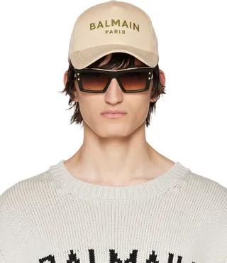 Balmain Beige Embroidered Cap