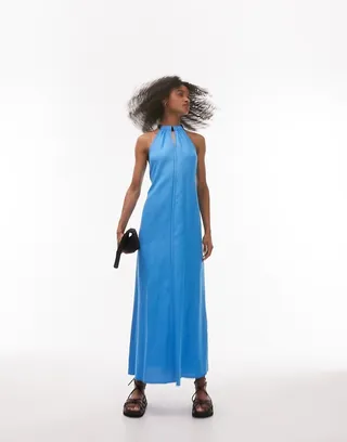 Topshop linen contrast tie chuck on maxi in blue