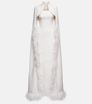 Amari feather-trimmed crepe gown