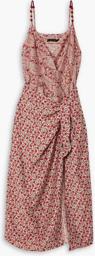 Asha Gisa wrap-effect printed voile midi dress