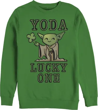 Men's Star Wars St. Patrick's Day Cartoon Yoda Lucky One Sweatshirt - Kelly Green - X Large