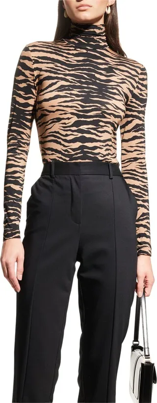 Tiger-Print Turtleneck Nuda Jersey Top