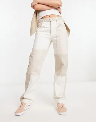 ASOS DESIGN baggy boyfriend jean in neutral patchwork