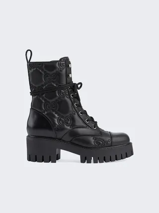 GG Matelassé Lace-Up Boot Black